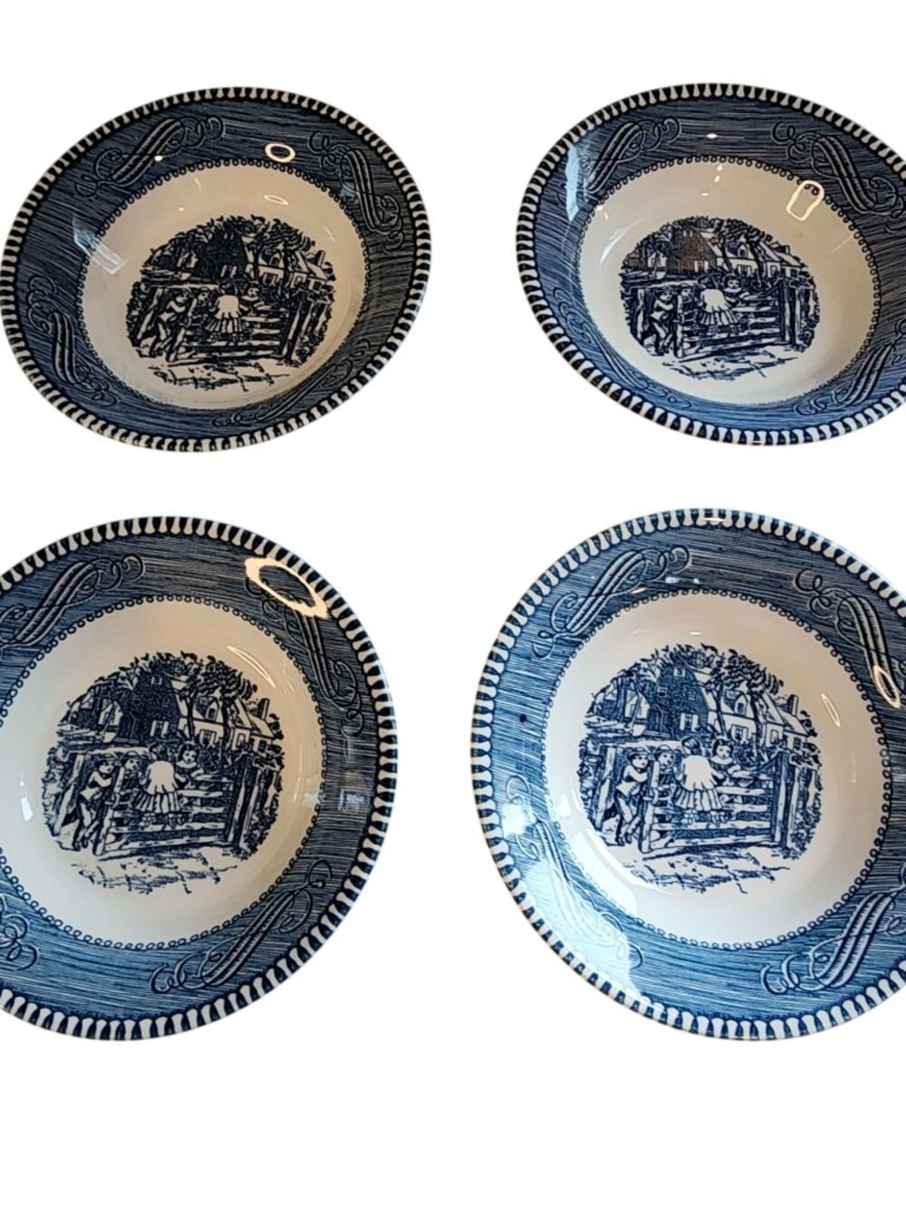 Currier & Ives Royal China Blue Dessert / Berry Bowl Old Farm Gate 5.5" set of 4
